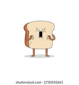 Personaje de dibujos animados de rebanada de pan lindo garabato de expresión impactada