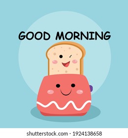 Cute bread smile good morning character vector template design illustration