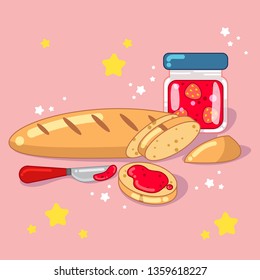 Cute Bread with Strawberry Jam