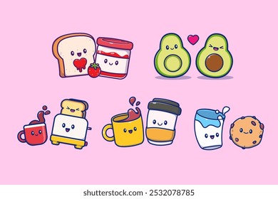 Cute Breakfast Couple Friend Character Vector Design Illustrations Pack