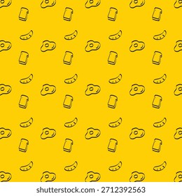 Bonito café da manhã Doodle padrão sem emenda - Cor de fundo editável