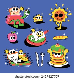 Cute breakfast food character illustration