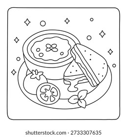 Linda página para colorear de comida de desayuno
