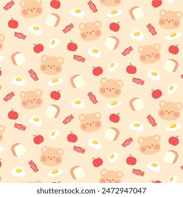 Cute Breakfast food seamless pattern background