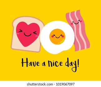 Cute breakfast illustration in friendship concept with text “Have a nice day” for greeting card design