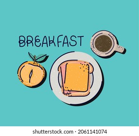 cute breakfast illustration with items