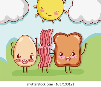 Cute breakfast kawaii cartoons