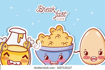 Cute breakfast kawaii cartoons