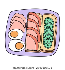 Cute breakfast menu set, simple illustration in doodle style.