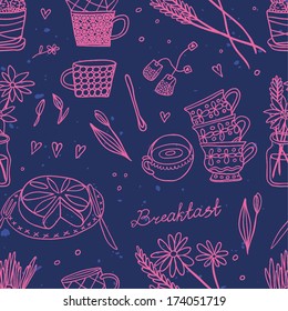 cute breakfast purple seamless pattern