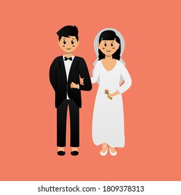 Cute bride and groom cartoon character design