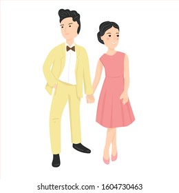 cute bride and groom cartoon couple for wedding invitations card