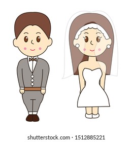 Cute bride and groom cartoon vector.
