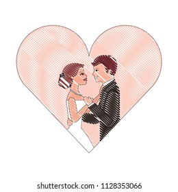 cute bride and groom dancing in heart love