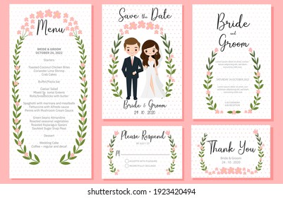 Cute Bride And Groom With Wedding Invitation Card Set