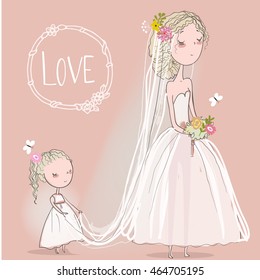 cute bride with a little girl