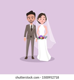 cute bride / wedding couples avatar vector, editable file as .eps