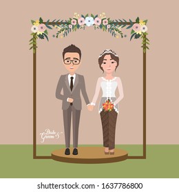 cute brides holding hands vector .eps