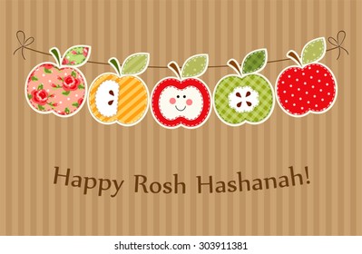 Cute bright apples garland as Rosh Hashanah (Jewish New Year) symbols