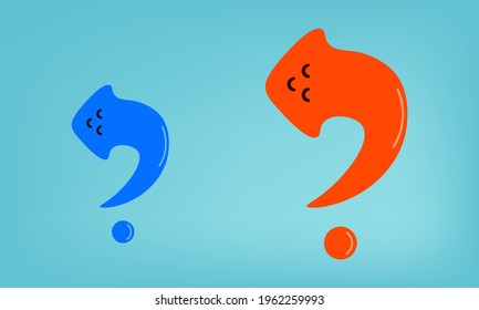Cute bright arrows in the form of question marks. Minimalistic pointers in modern reading. Trendy road signs. Avatars vector illustration on a blue background.