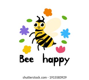 Abeja brillante. Postales vectoriales de verano. Ilustración con abeja divertida e inscripción de motivación.El concepto de vacaciones de verano. Imagen para afiches y tarjetas. Dibujar a mano insectos de dibujos animados