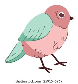 Cute bright bird. Vector illustration of a feathered bird in spring. Isolated on a white background. Cute cartoon picture for a postcard