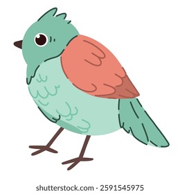 Cute bright bird. Vector illustration of a feathered bird in spring. Isolated on a white background. Cute cartoon picture for a postcard