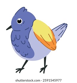 Cute bright bird. Vector illustration of a feathered bird in spring. Isolated on a white background. Cute cartoon picture for a postcard