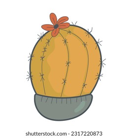 Cute bright cactus on a white background. Beautiful design. For flower and plant shop, garden, seeds, children's illustration. Cute cactus. Vector illustration.