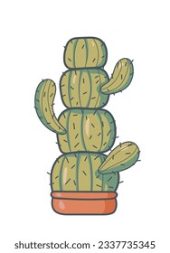 Cute bright cactus on a white background. Beautiful design. For flower and plant shop, garden, seeds, children's illustration. Cute cactus. Vector illustration.