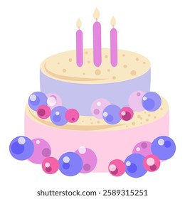 Cute bright Cake with candles vector illustration, birthday cake, wedding cake