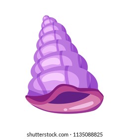 Cute bright cartoon seashell icon. Colorful shellfish symbol isolated on white background. Cartoon style. Vector illustration.