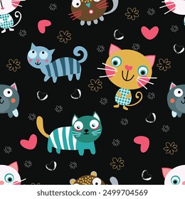 cute bright cats on a blue background