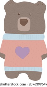 cute bright childrens illustration of a teddy bear in a pink sweater with a heart element for decor design funny greeting cards backgrounds animals toy 