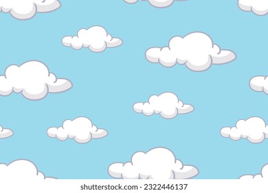 Cute bright cloudy sky doodle pattern