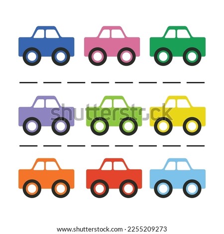 Cute bright colors flat retro isolated set of classic kids car toys in rows poster on white background