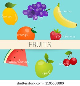 Cute bright colors of fruits vector collections. Healthy organic fresh and natural food. Flat design vector illustration
