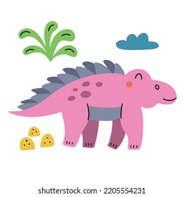 Cute bright dinosaur in doodle style. Vector illustration on a white background for decorating a children's room and textiles.