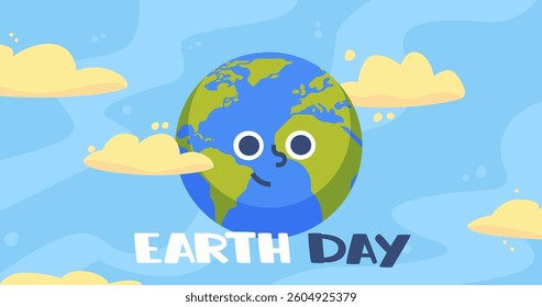 Cute bright Earth Day poster on light blue background. Environmental flat vector illustration