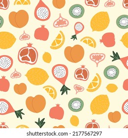Cute bright endless pattern. Summer fruits print for textiles, wrapping paper and other designs. Vector flat illustration with food.