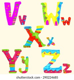 Cute bright ethno painted acrylic alphabet and numbers