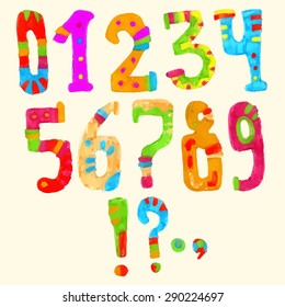 Cute bright ethno painted acrylic  punctuation marks and numbers