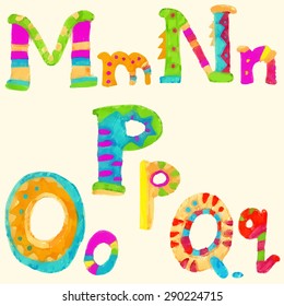 Cute bright ethno painted acrylic alphabet and numbers