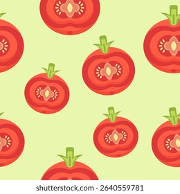 Cute bright flat tomato vector pattern. Background. Hand drawn. Vector art. Vector illustration of a vegetable