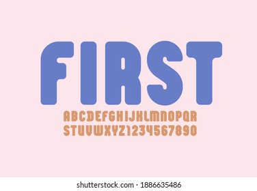 Cute bright font, alphabet in the cartoon style, multicolored rounded letters and numbers, vector illustration 10EPS