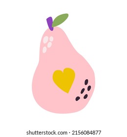 Cute bright fruit. Hand drawn pink pear. Nursery design.