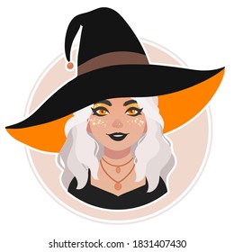 cute bright girl in witch hat