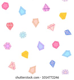 Cute bright handdrawn gemstones seamless vector pattern