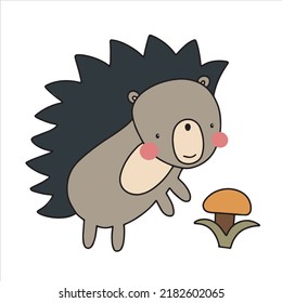 Cuidado erizo brillante en estilo doodle. Ilustración vectorial aislada en fondo blanco para decoración de vivero y textil