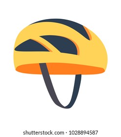 Cute bright helmet template vector illustration of yellow helm with different shapes black holes, one dark binder, imagen isolated on white backdrop
